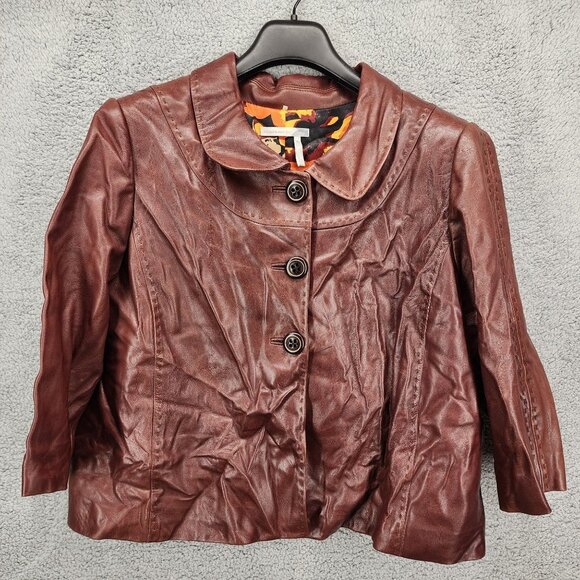 Classiques Entier Women's Size XL Brown Soft Leather 3/4 Sleeve Collared‎ Jacket - Picture 1 of 10